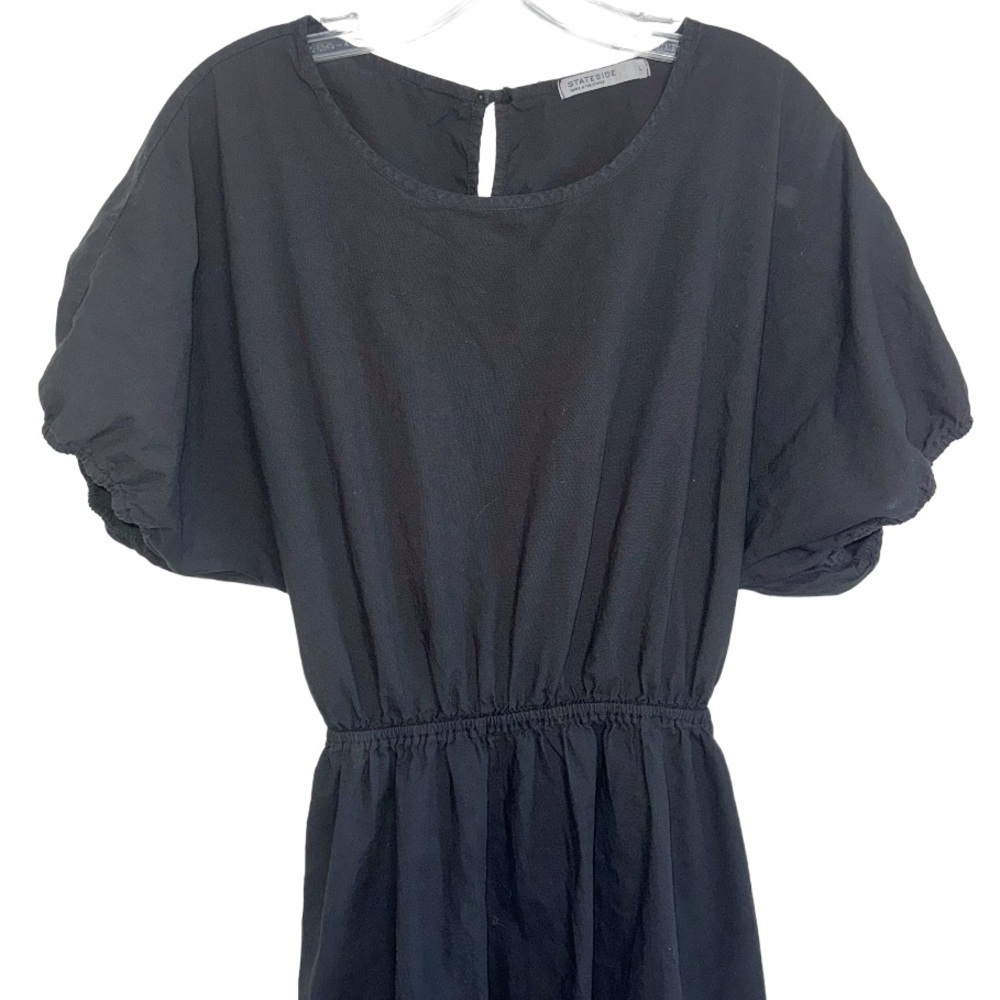 Stateside Black Summer Midi Dress Puff Sleeve Sz Large Coastal Beachy - Picture 6 of 13